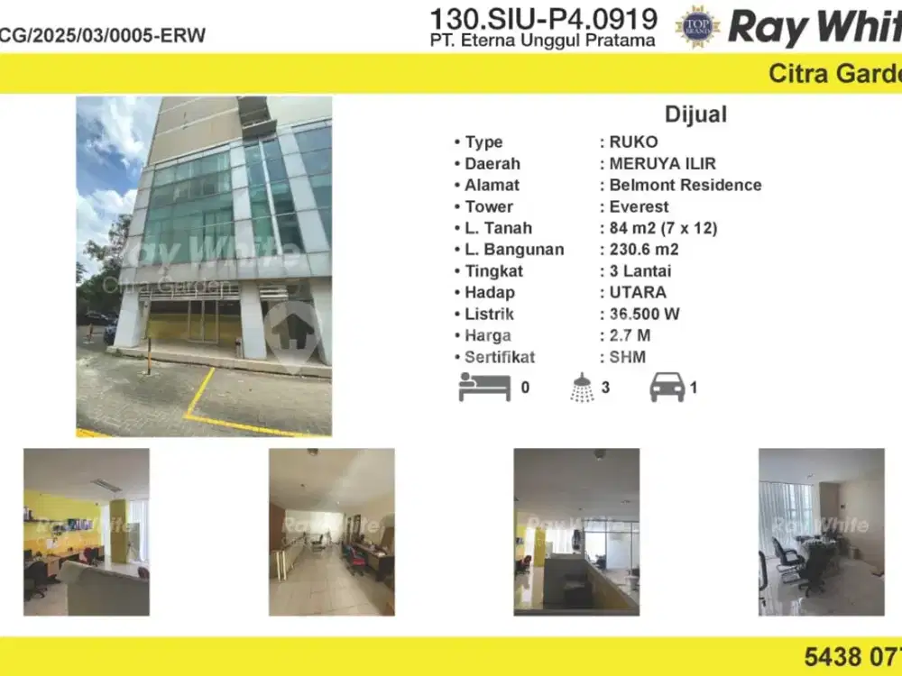 Dijual Ruko 230.6 m2 SHM Meruya Ilir, Jakarta Barat 0005-ERW