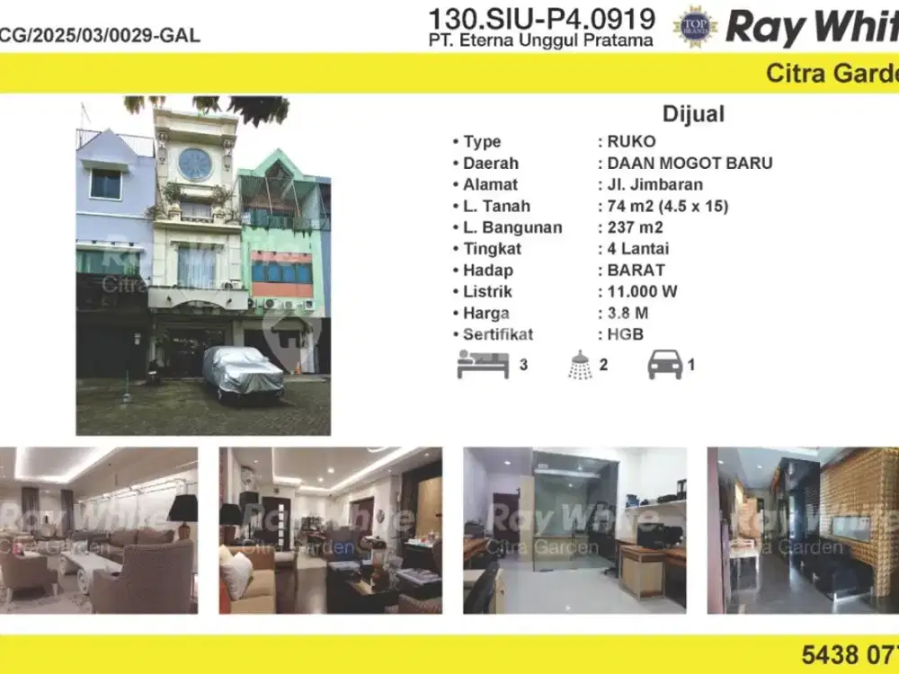 Jual Ruko Bagus 237 m2 HGB Daan Mogot Baru, Jak-Bar 0029-GAL