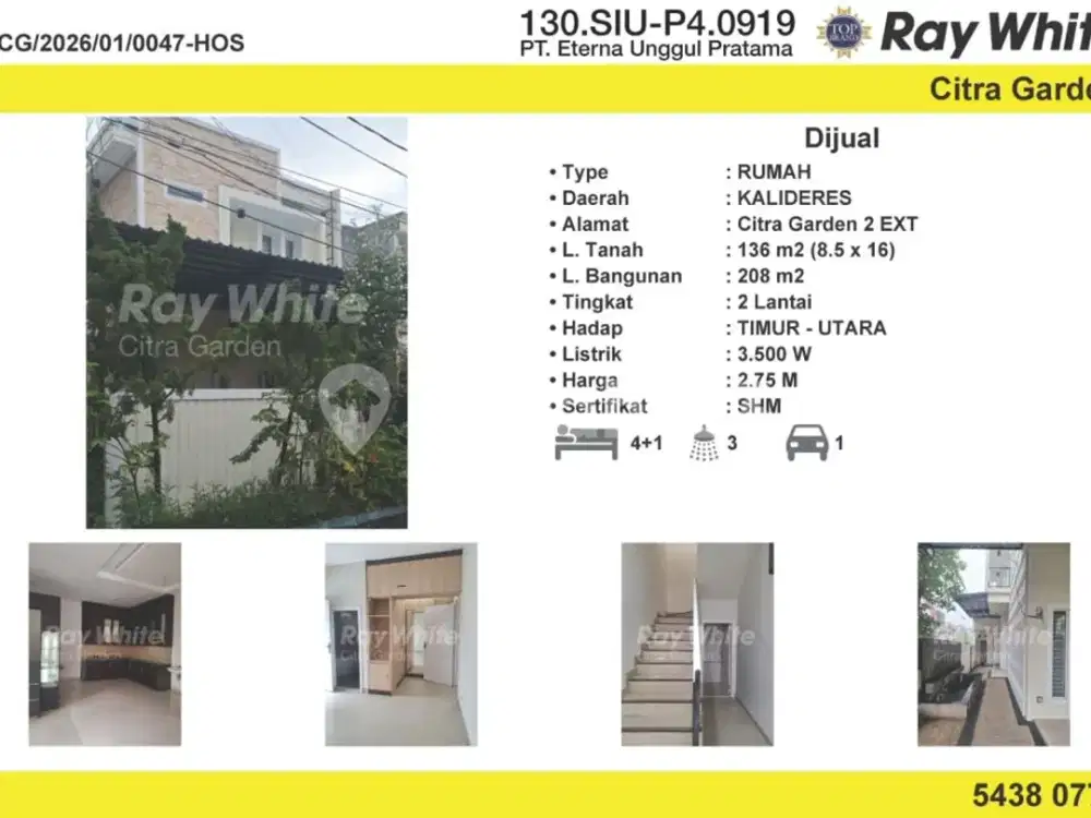 Jual Rumah Murah Hook 2 Lantai SHM Citra Garden2extention 0047Hos