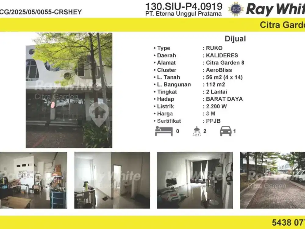 Dijual Ruko Citra Garden 8 Aerobliss, 112 m2 Kalideres, Jakarta Barat 0055-CRSHEY