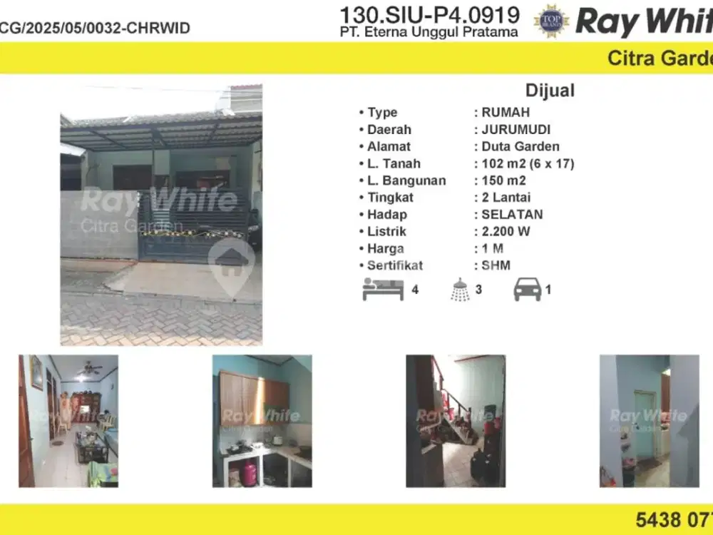Jual Rumah Murah SHM Duta Garden Jurumudi, Tangerang 0032-CHRWID