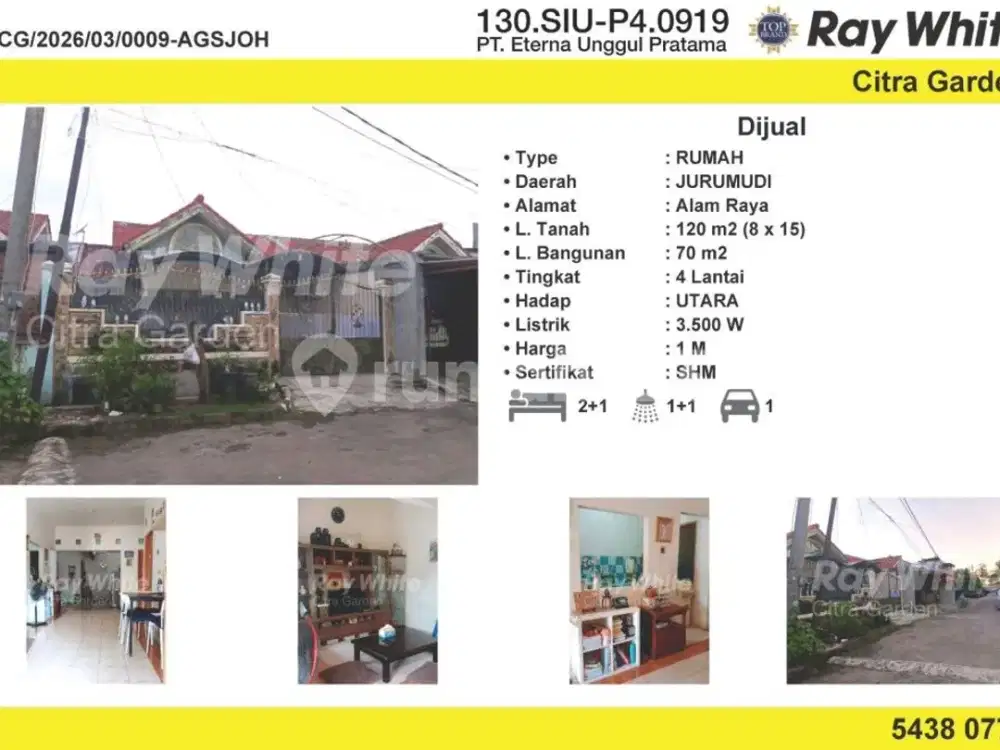 Jual Rumah 4 LT Murah Alam Raya Jurumudi Tangerang SHM 0009Agsjoh