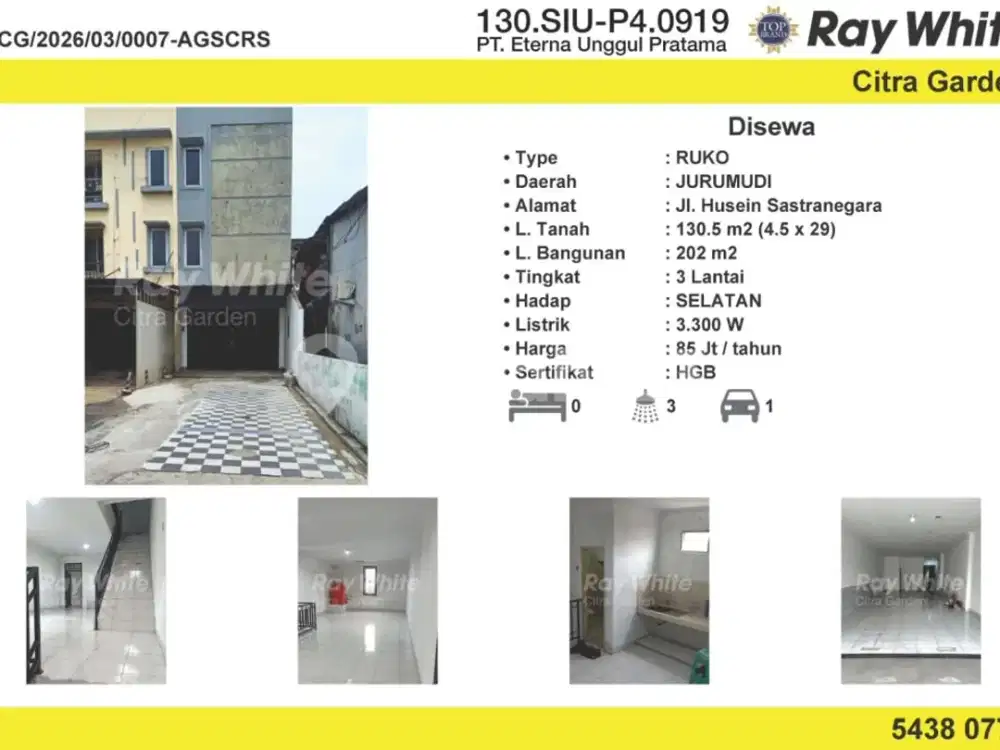 Disewakan Dekat Akses Tol, Ruko, 3 Lantai 00037-Agscrs