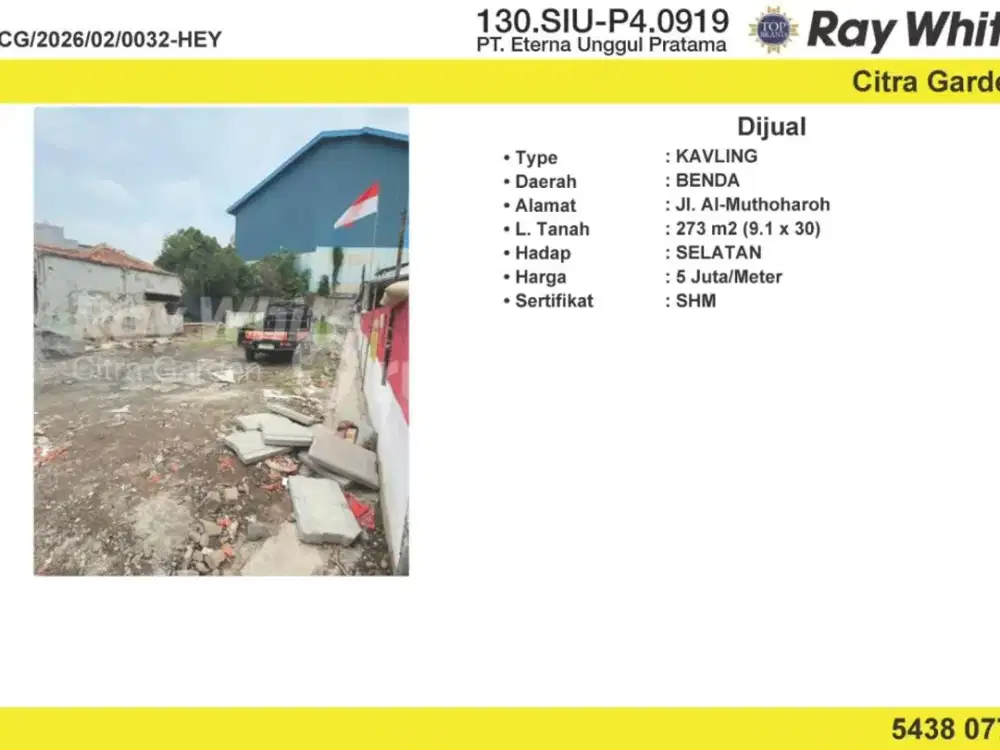 Jual Tanah Strategis Murah Akses Toll, Benda Tangerang 0032-Hey