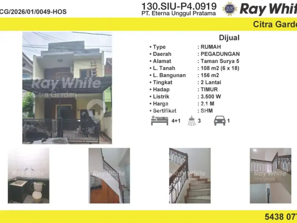 Jual Rumah Murah Taman Surya 5, 2 Lantai, SHM, Jakbar 0049-Hos