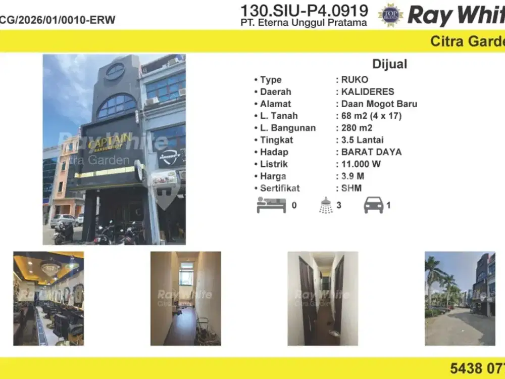 Jual Ruko Daan Mogot Baru Mewah 4 Lantai, SHM, Siap Huni 0010-Erw