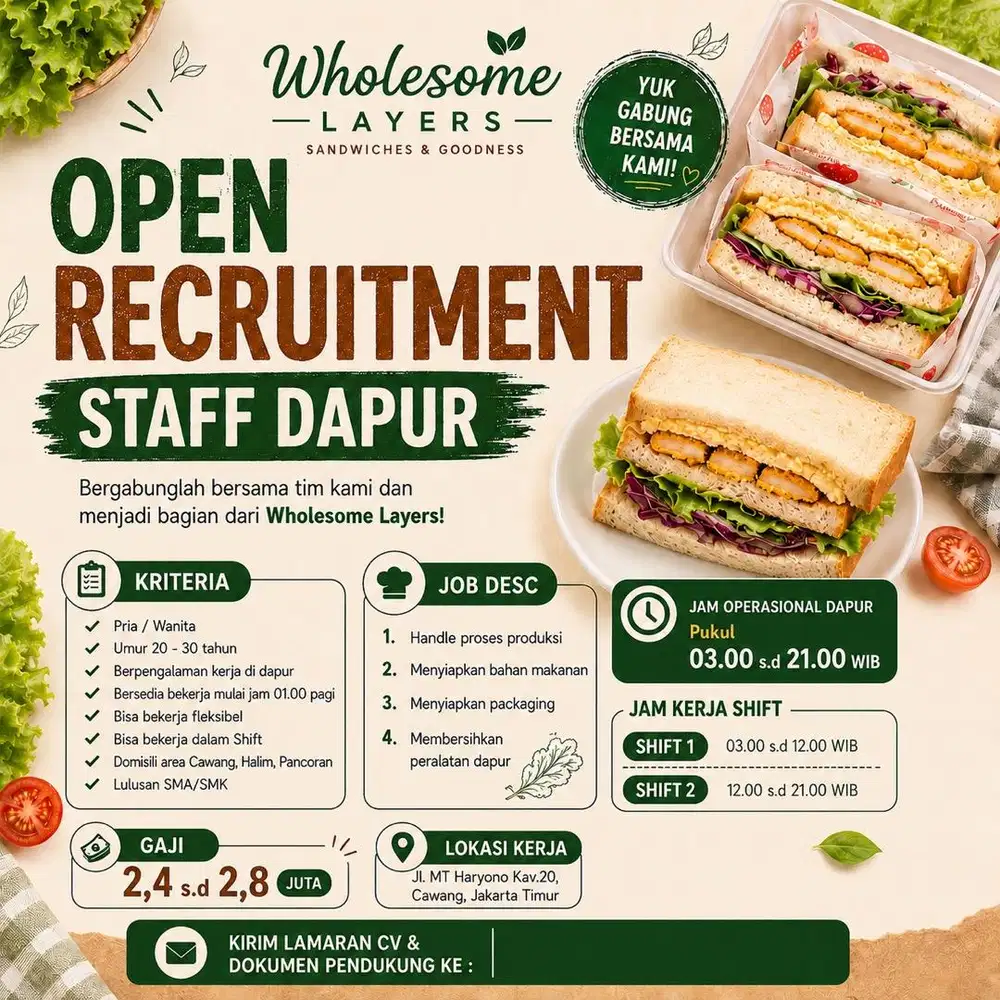 LOWONGAN KERJA STAFF DAPUR AREA CAWANG JAKTIM