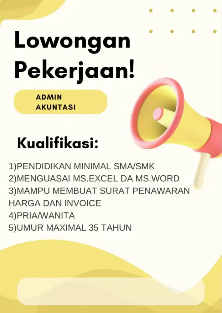 DIBUTUHKAN TENAGA ADMINISTRASI AKUNTANSI
