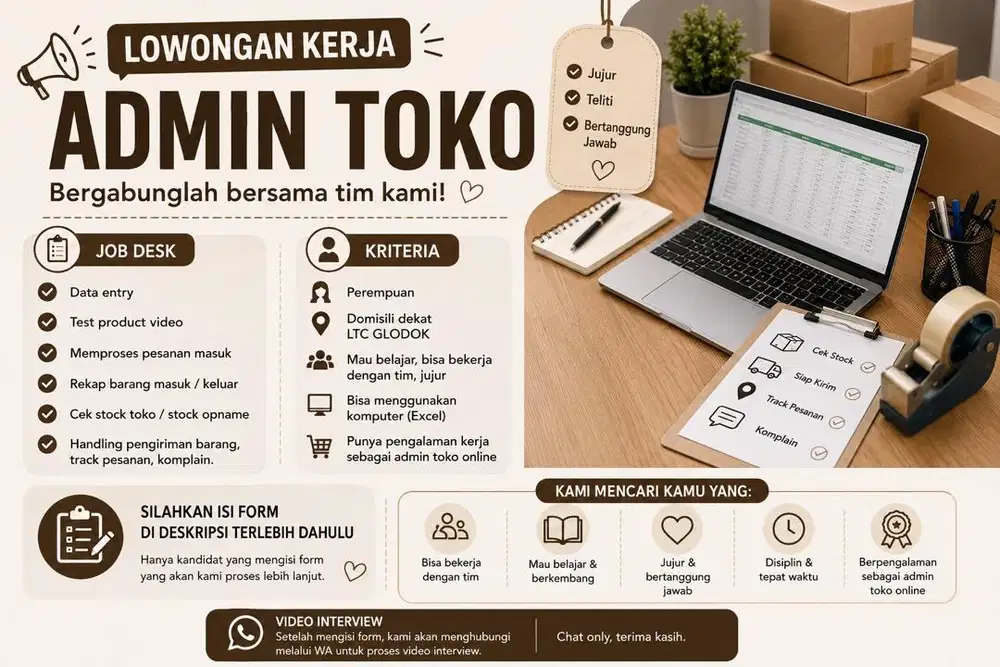 Dibutuhkan Admin Toko Online