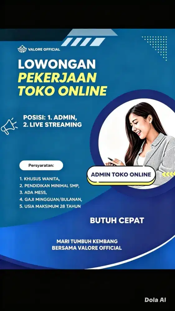 VALORE OFFICIAL BUTUH KARYAWAN ADMIN DAN LIVE STREAMING