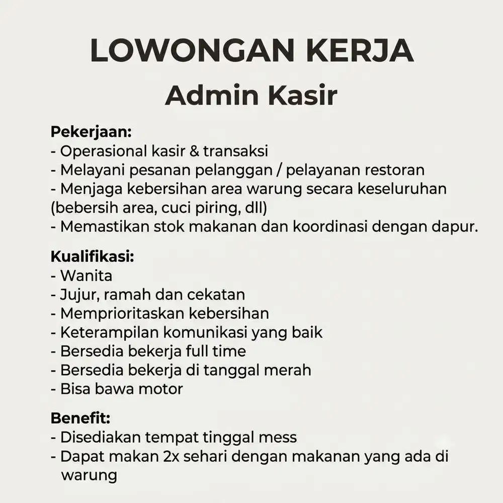 Admin Kasir & Pelayan - Warung Makan