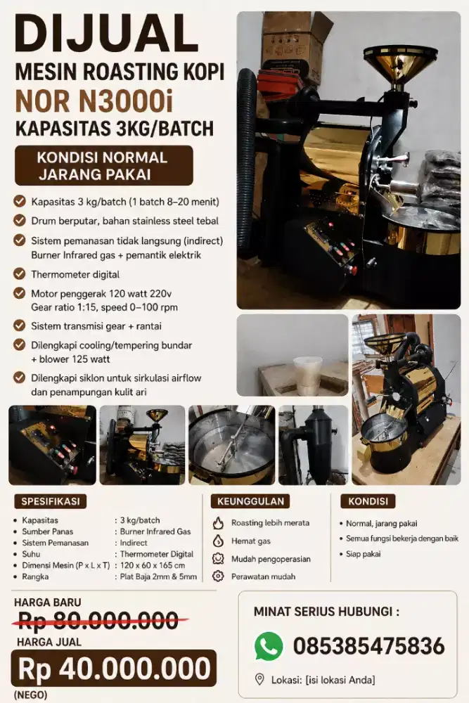 MESIN ROASTER JARANG PAKAI LIKE NEW.NOR N3000i kapasitas 3 kg