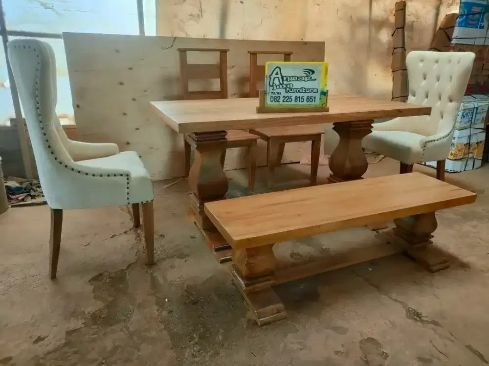 Meja makan minimalis klasik full kayu jati