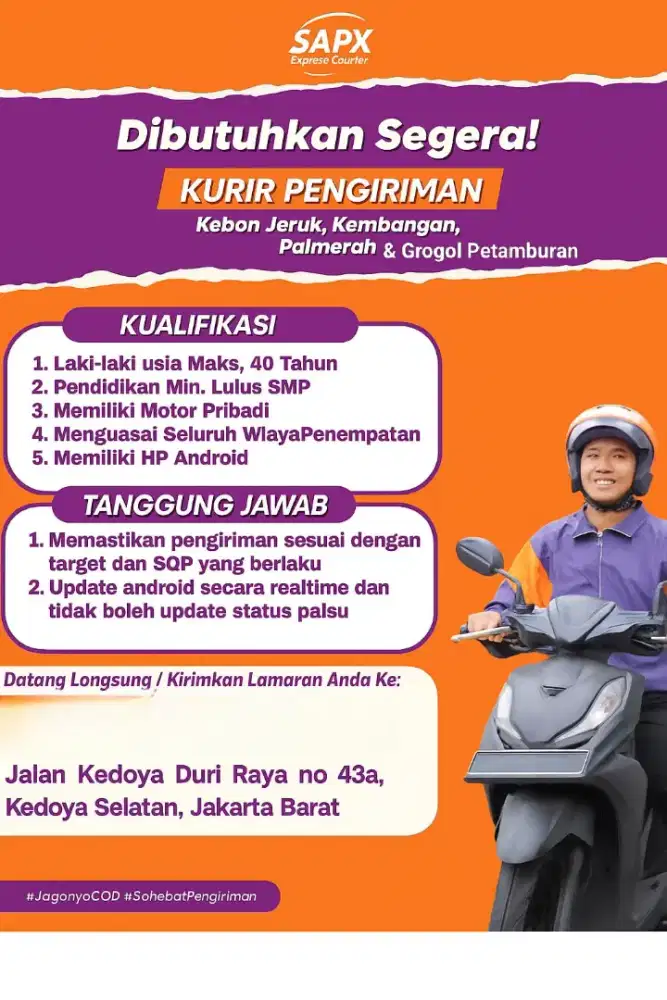 LOWONGAN KURIR MOTOR DELIVERY & PICK UP