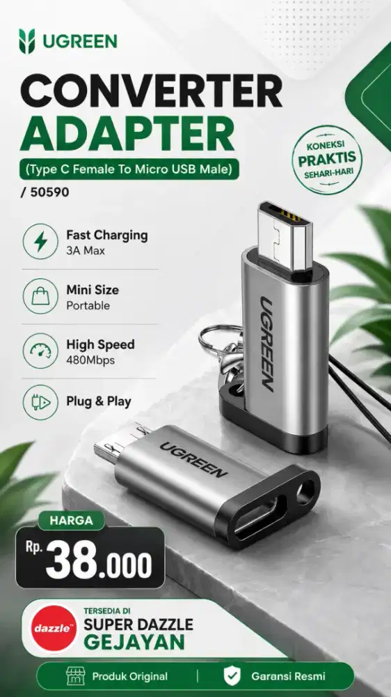 UGREEN CONVERTER USB TYPE C FEMALE TO MICRO USB MALE (50590)
