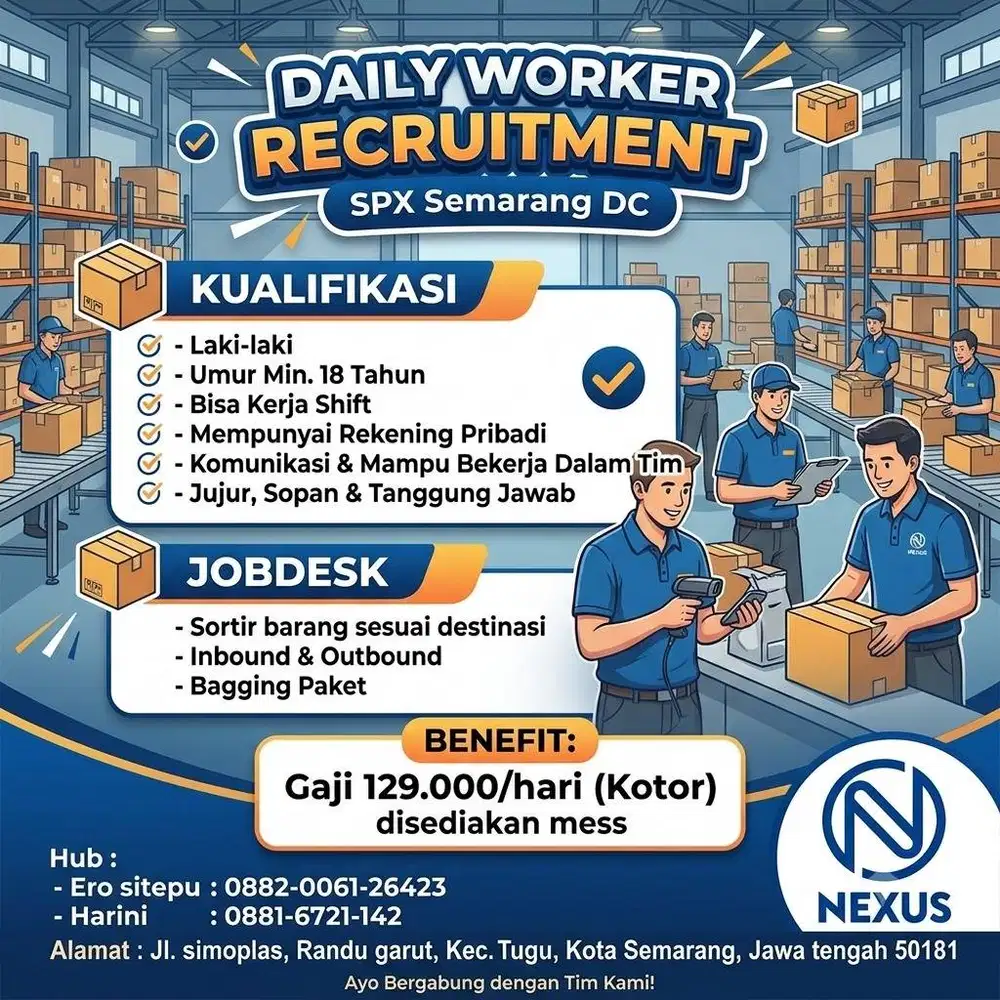 LOWONGAN KERJA DAILY WORKER SEMARANG DC