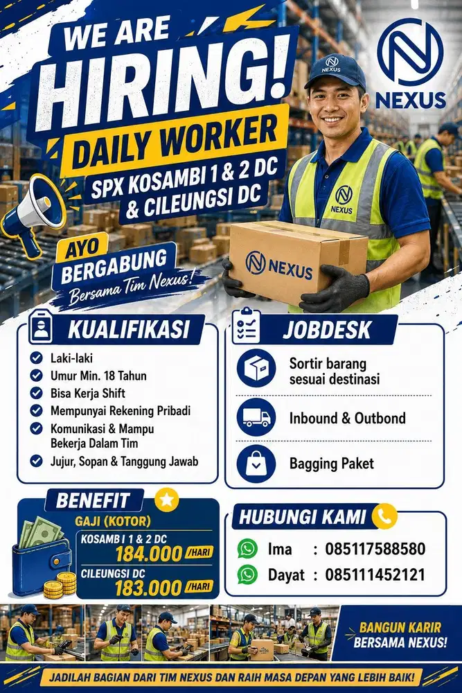 LOWONGAN KERJA DAILY WORKER KOSAMBI DC