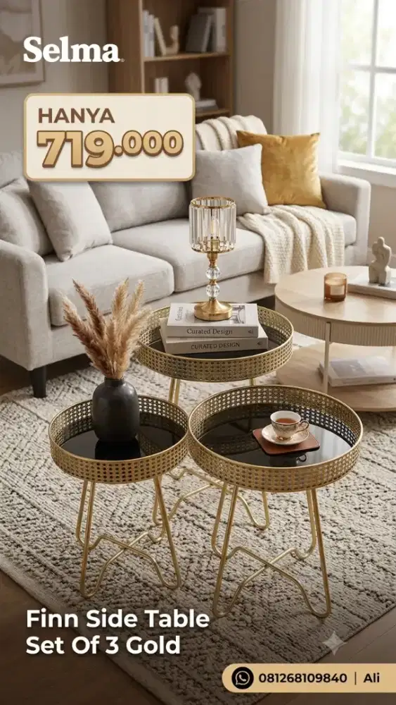Finn Side Table Set Of 3 Gold Selma