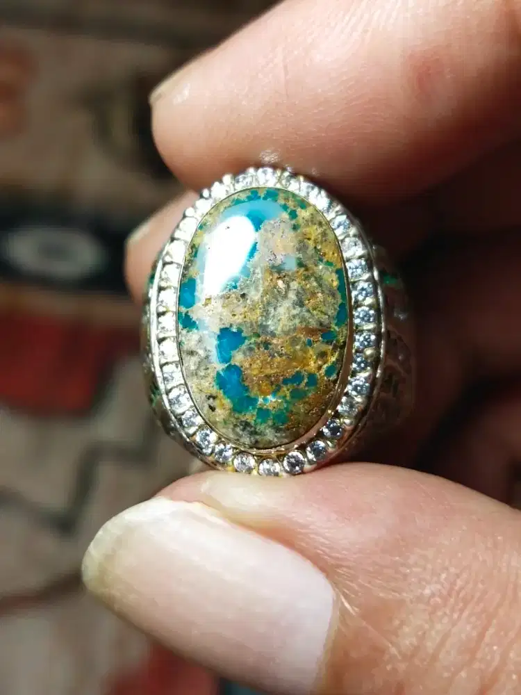 Cincin Perak Natural Pirus Persia lawasan 13.12 Gram
