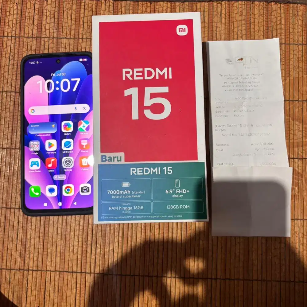 Redmi 15 baru beli tanggal 7 juni 128 gb