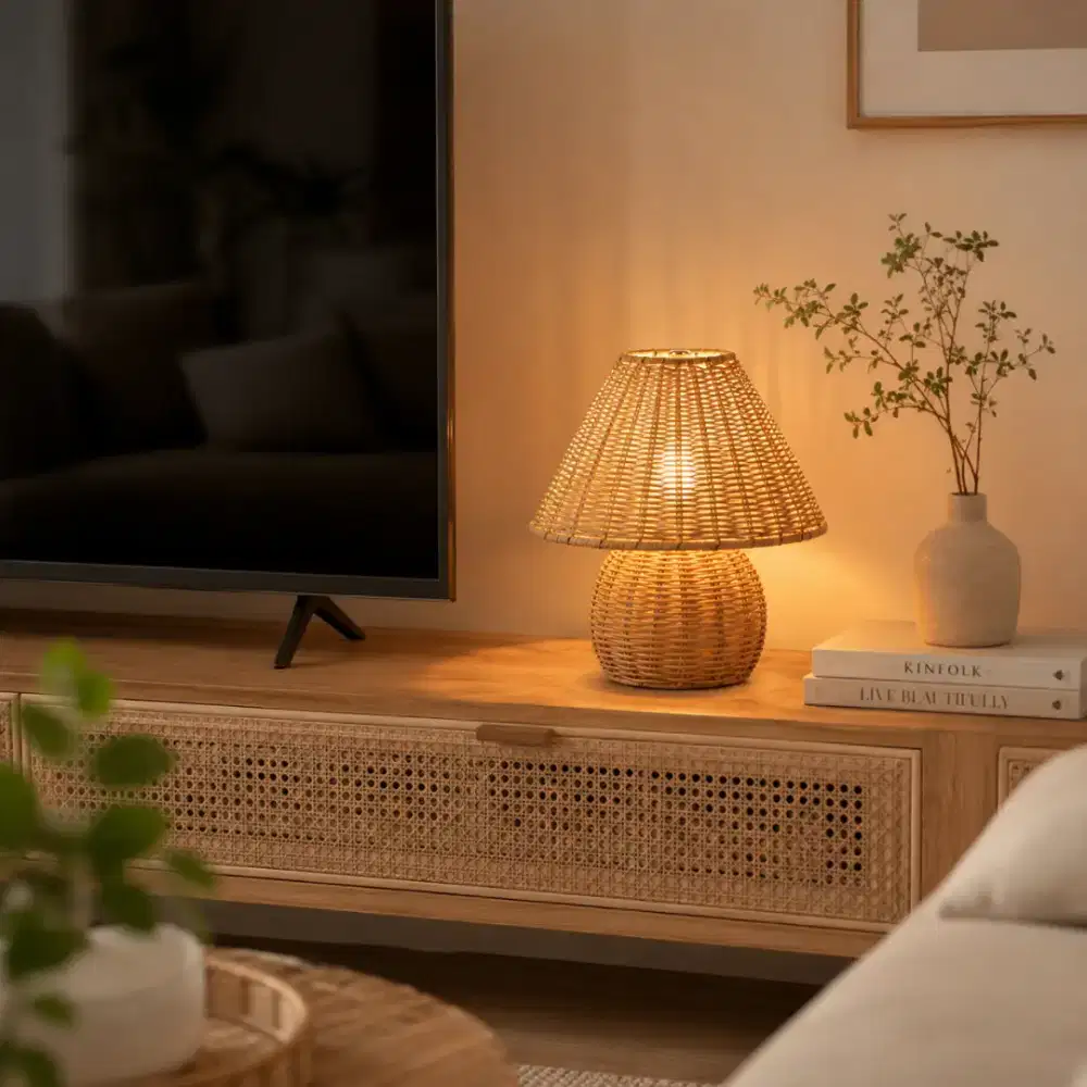 Lampu Meja Rotan Vintage Modern Scandinavian Style