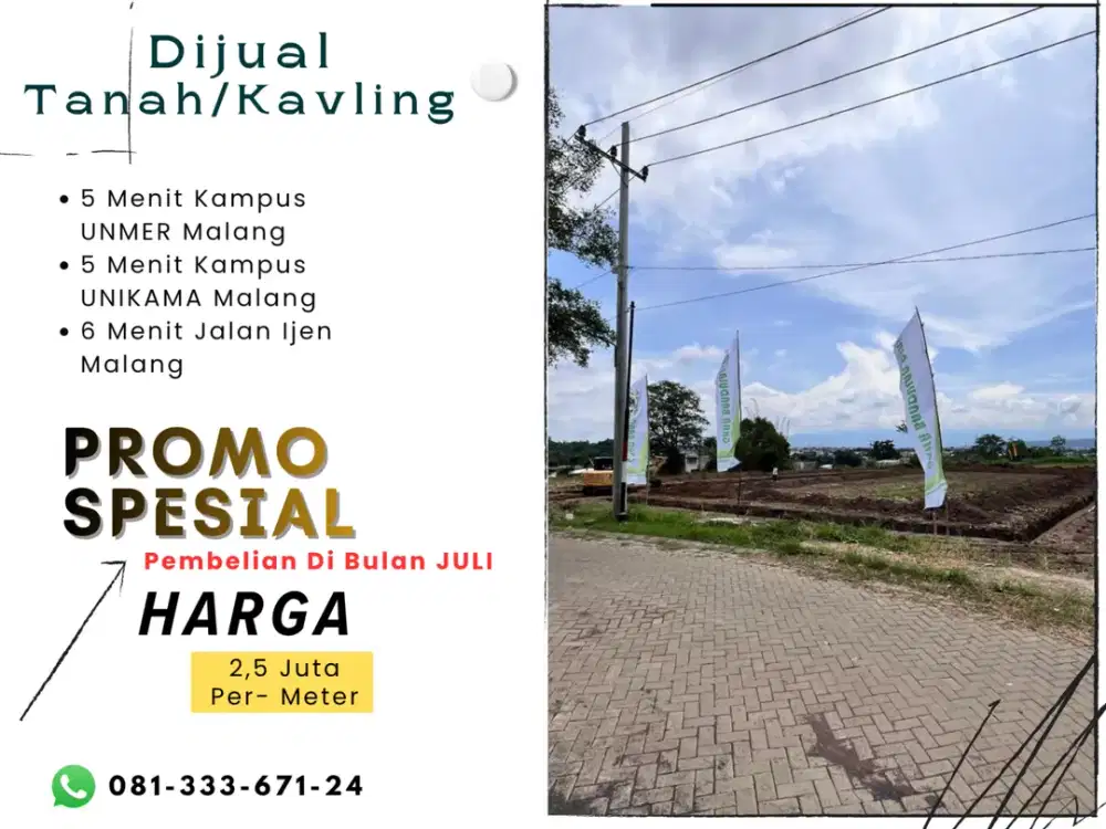 Tanah Siap Bangun Row Jalan 6 Meter 5 Menit Kampus UNMER Malang