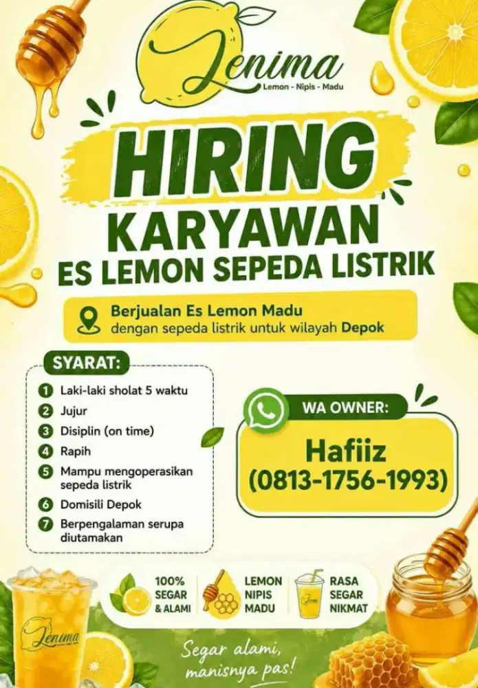 LOWONGAN KERJA RIDER ES LEMON SEPEDA LISTRIK