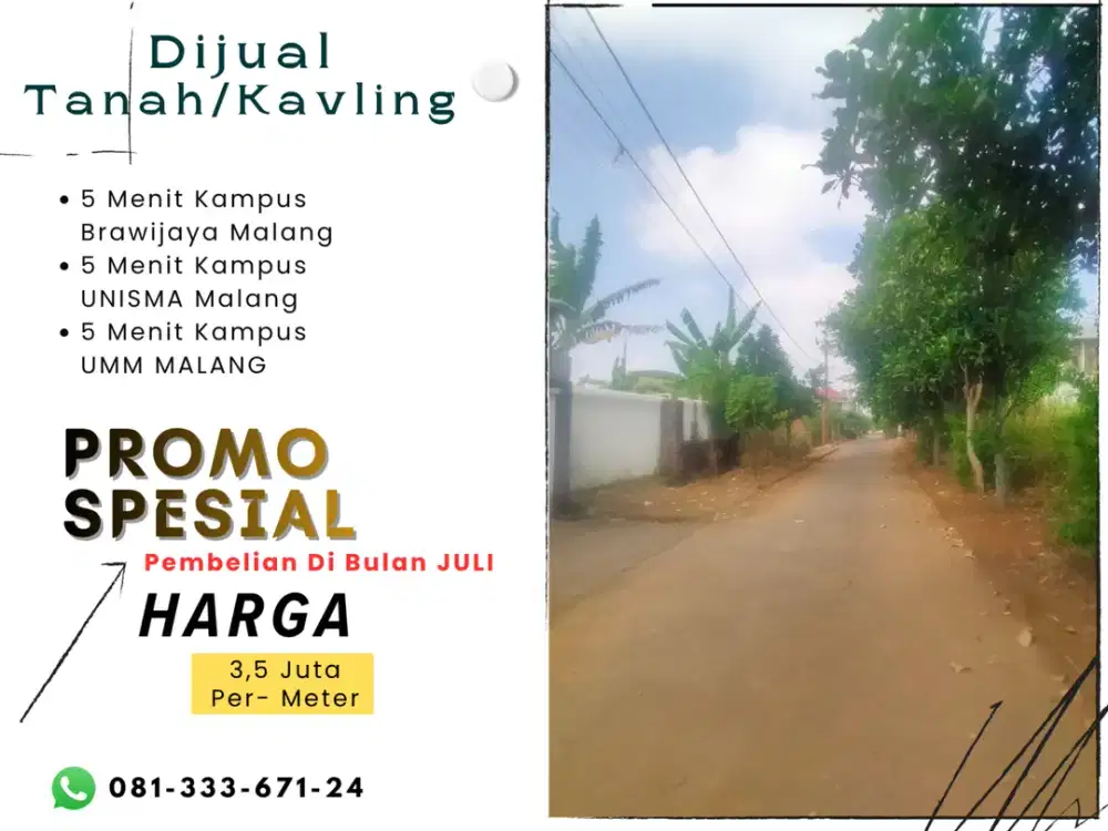 Dijual Tanah Murah 5 Menit UMM Tlogomas Malang SHM Split