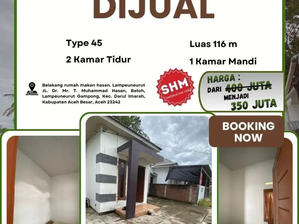 Dijual Rumah SHM -Lampeuneurut, Darul Imarah – Aceh Besar Belakang Rumah Makan Hasan