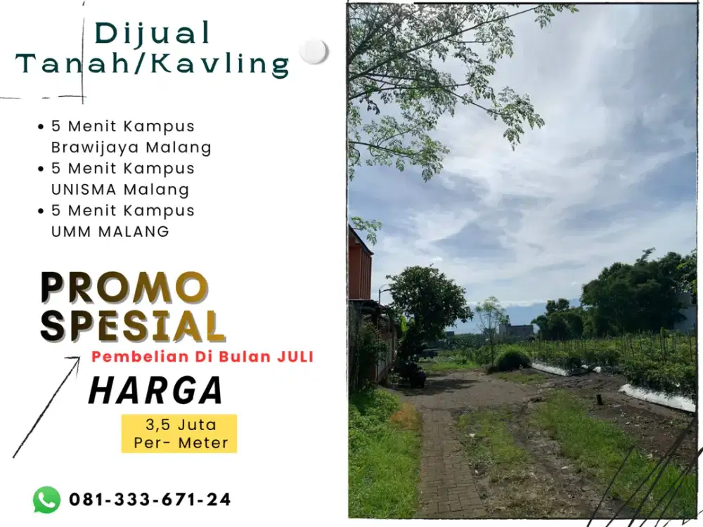 Tanah Kavling Sertifikat 5 Menit Apartemen Begawan Tlogomas Malang