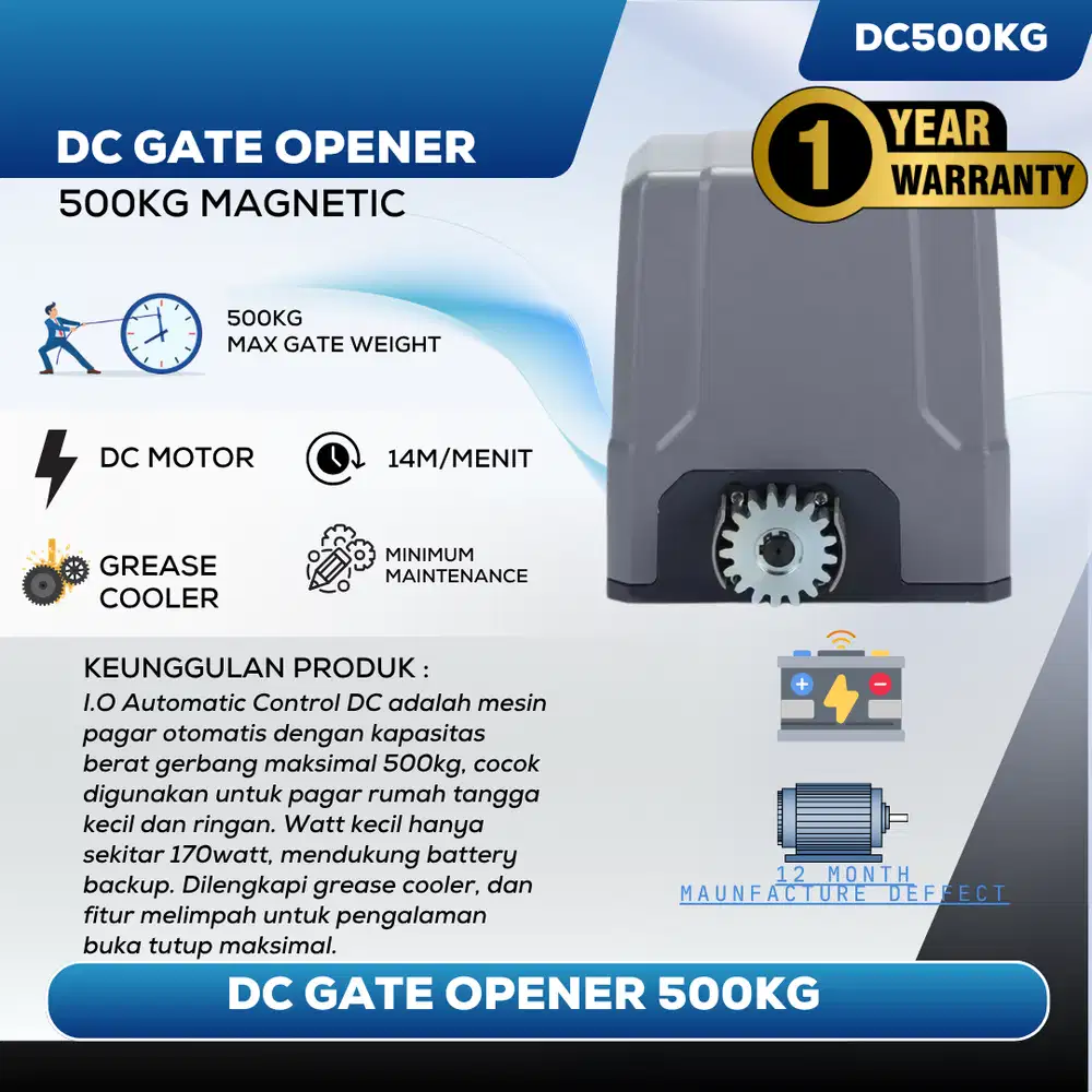 AUTOMATIC SLIDING GATE OPENER DC 500KG IOAC