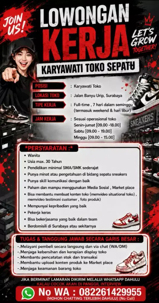 DICARI KARYAWATI TOKO SEGERA YG SERIUS BEKERJA BUAT JANGKA PANJANG