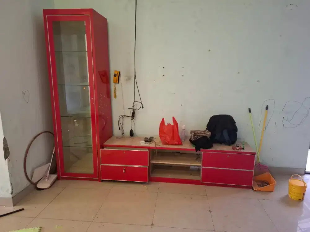Meja tv buffet showcase kaca kayu multiplek