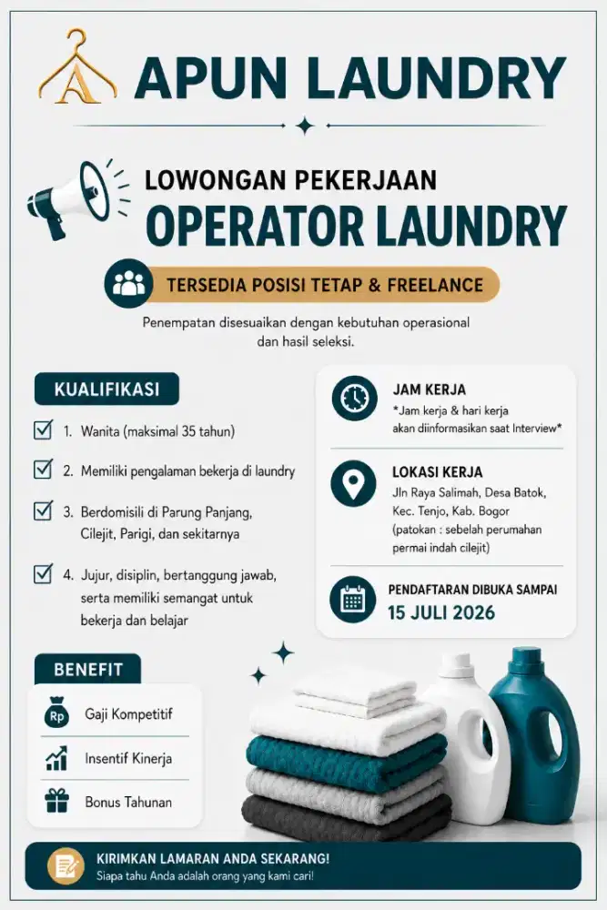 LOWONGAN KERJA - OPERATOR LAUNDRY