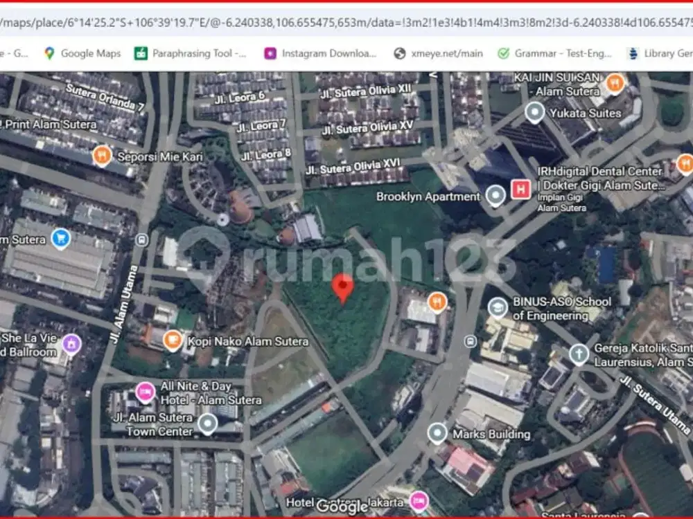 Tanah  dijual, luas 15781M2 (6 Kav), Alam Sutera Town Center, strategis dipusat keramaian Alam Sutera, Tangerang