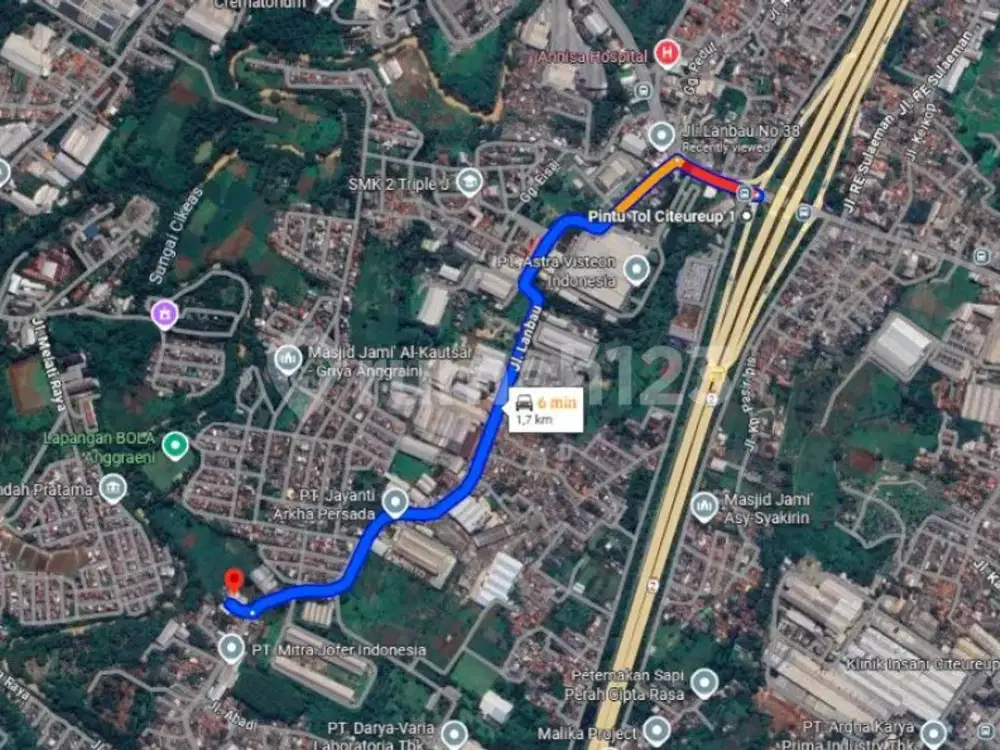Tanah dan Bangunan, Lt:3560m2,Lb:1000m2, SHM, Daerah Industri, di Jalan Lanbau, Citeureup, Bogor