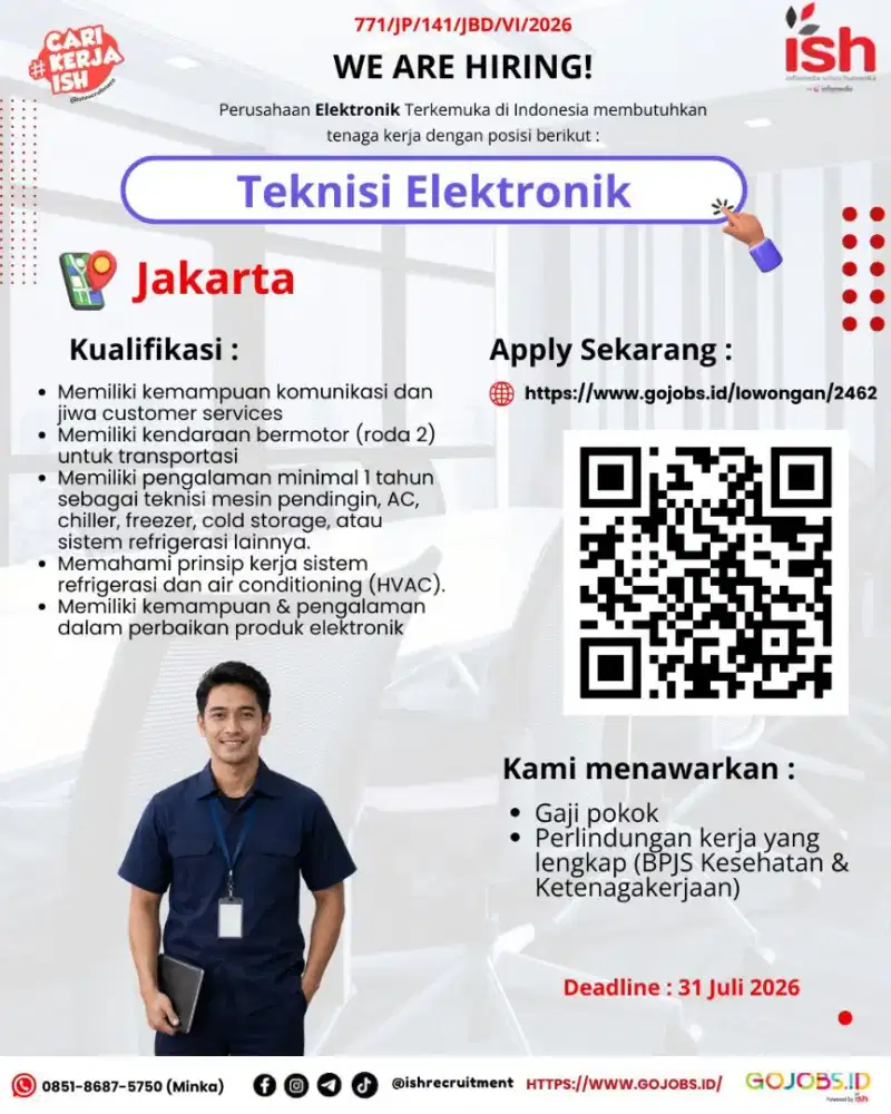 Lowongan Teknisi AC, Kulkas dan elektronik lainnya