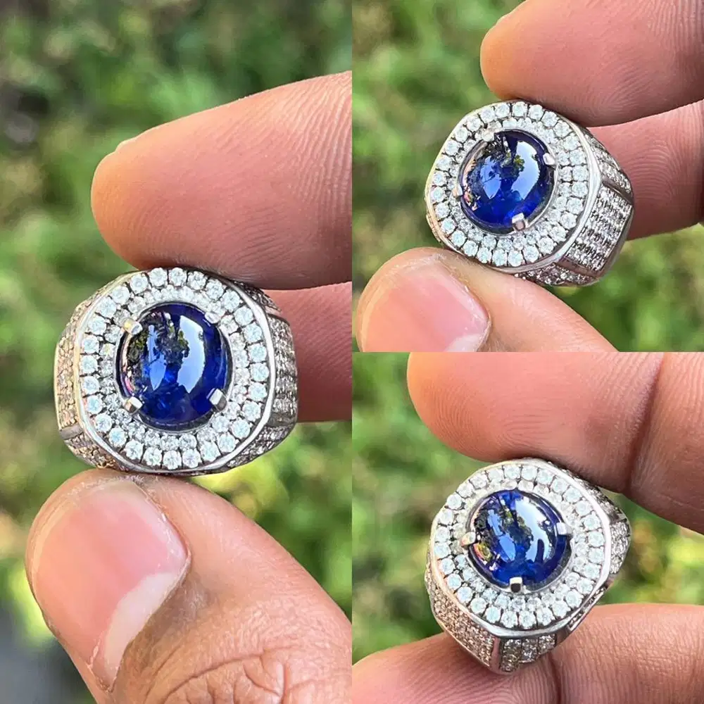 Cincin Natural Blue Sapphire Sri Lanka Old Style Bold Cutting