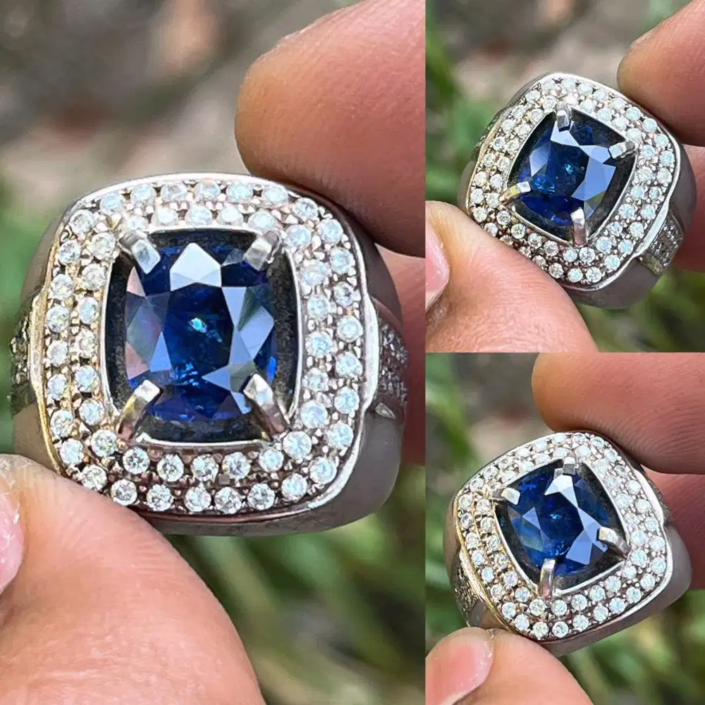 Cincin Natural Blue Sapphire Royal Blue Material Mewah 4,50 carats