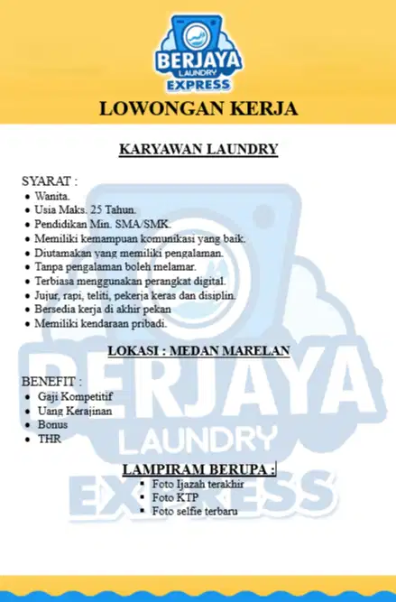 LOWONGAN KERJA - BUTUH CEPAT Karywati Laundry