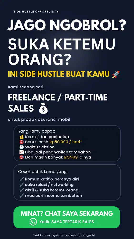 Cari Side Income? Join Freelance Sales Asuransi Mobil – Komisi Tinggi