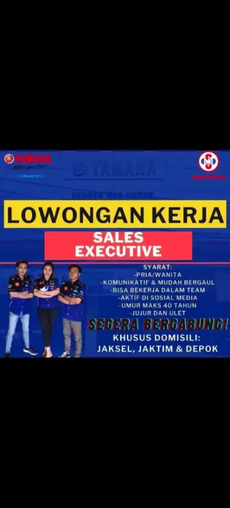 LOWONGAN KERJA SALES MOTOR DEALER YAMAHA SUMBER MAS MOTOR