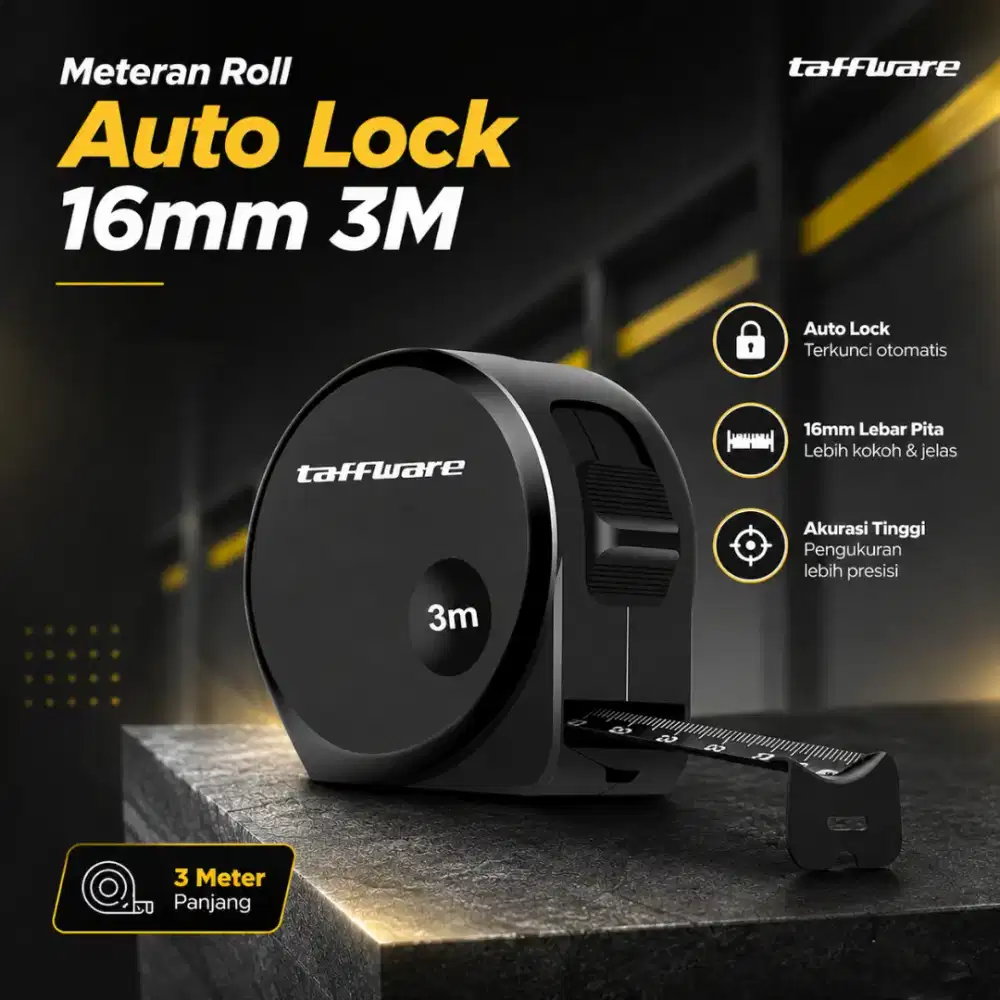 Taffware Meteran Roll Tukang Bangunan Measuring Tape Auto Lock 16mm 3M