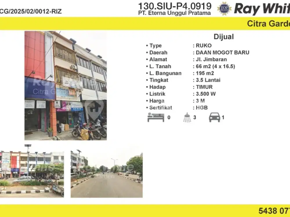 Dijual Ruko Bagus 195 m2  Daan Mogot Baru, Jakarta Barat 0012-RIZ