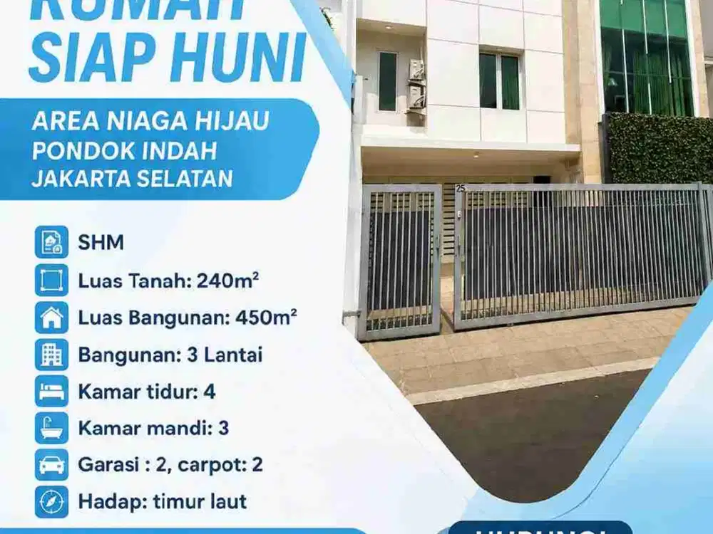 dijual rumah siap huni area niaga hijau pondok indah jakarta selatan