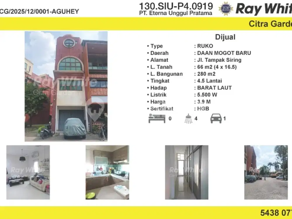 Dijual Murah Ruko 280 m2 HGB Daan Mogot Baru JakBar 0001-AGUHEY