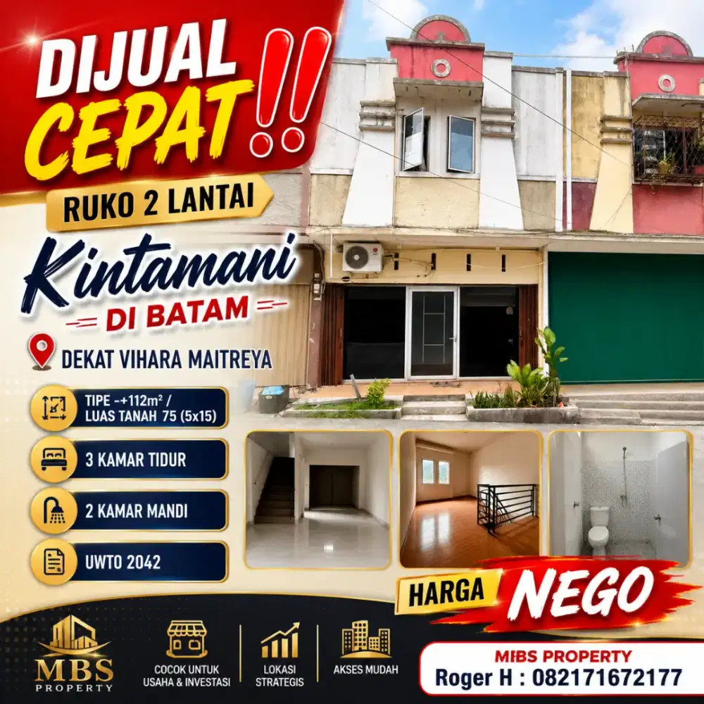 Dijual Cepat 
Ruko 2 lantai Kintamani di Batam