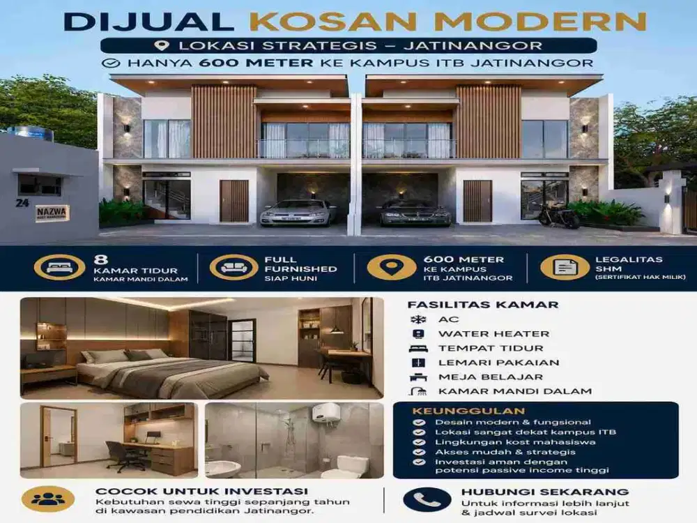 Jual Kost Premium 8 Kamar Full Furnished – 600 Meter ke ITB Jatinangor
