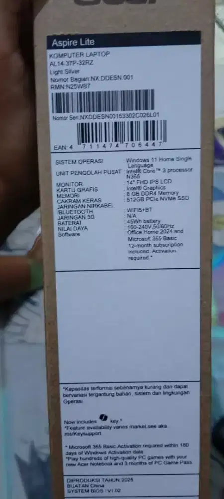 LAPTOP ACER 14AL-37P-32RZ