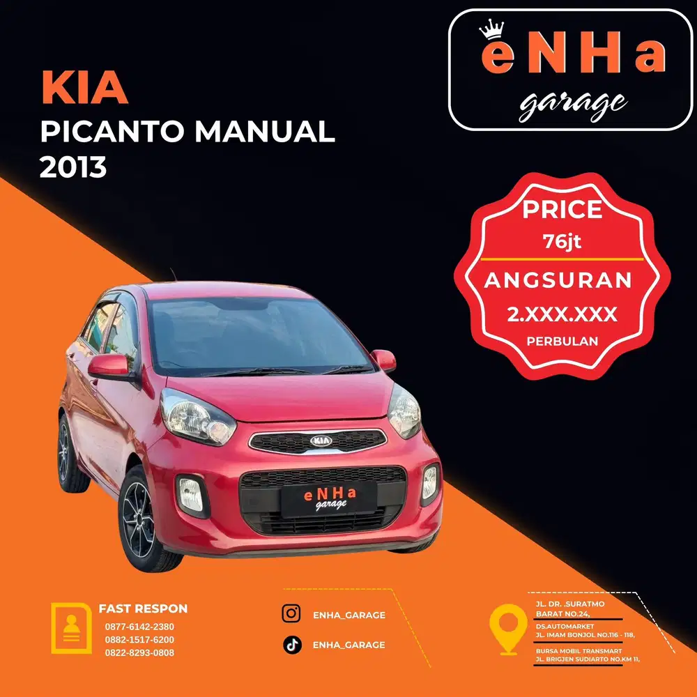 Dp 16 JT.. KIA PICANTO 1.2 ManuaL 2013.. eNHa garage Semarang..